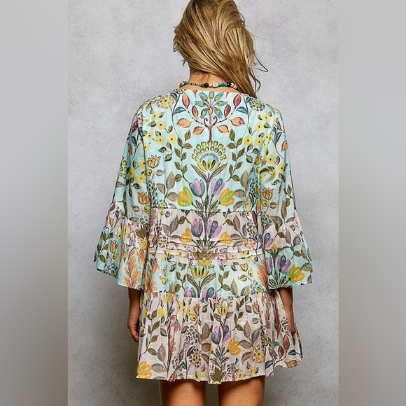 POL “ Sunlit Bloom “ Babydoll Mini Dress | Blue / Pink - Picture 4 of 6